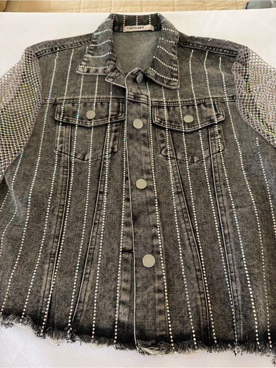 Origami Jackets & Blazers - Origami Rhinestone Denim Jacket Acid Wash Gray/Blk